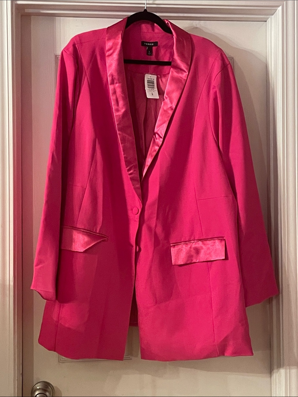 torrid Bright Hot Pink Satin-Trim Blazer Jacket